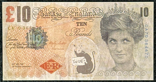 BANKSY DI-FACED TENNER £10 REPLICA TEN POUND NOTE PRINCESS DIANA